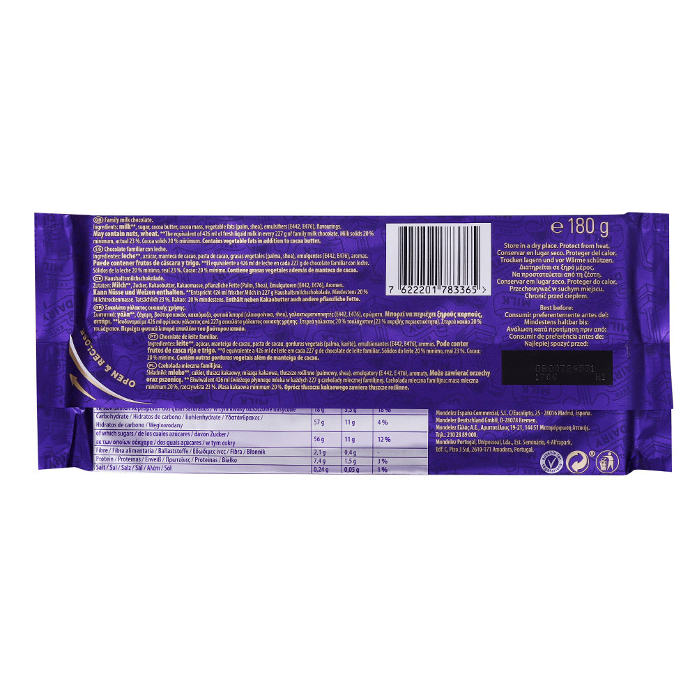 Cadbury Dairy Milk Chocolate Bar 180g