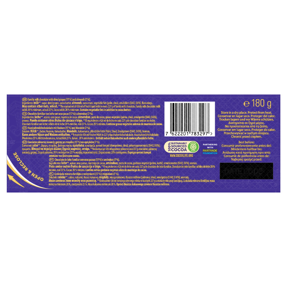 Cadbury Dairy Milk Chocolate With Fruit & Nuts Bar 180g