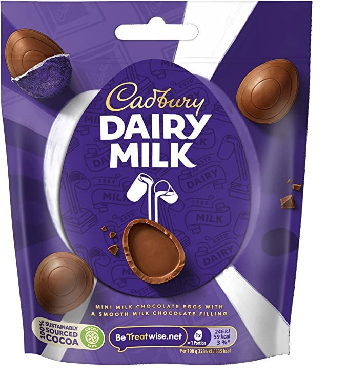 Cadbury Dairy Milk Miniature Chocolate Egg Bag, 77g Easter, Egg Hunt Big Night In Birthday gift Present Filled chocolate eggs Great Gift