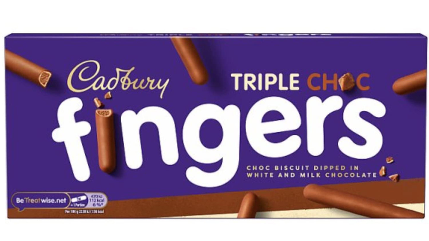 Cadbury Fingers Triple Choc Biscuit Dipped In White & Milk Chocolate 110g (Imported)