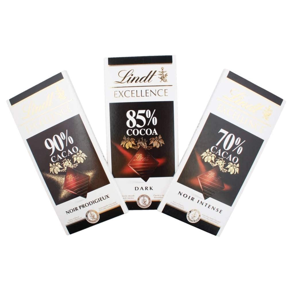 Lindt Excellence Combo of 90%, 85% and 70% Cocoa Dark Chocolate Bar, 100g Each (Pack of 3)