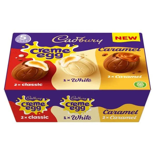Cadbury Creme Egg Assortment Of Milk Chocolate, 2 Classic, 1 White, 2 Caramel 200g (UK)