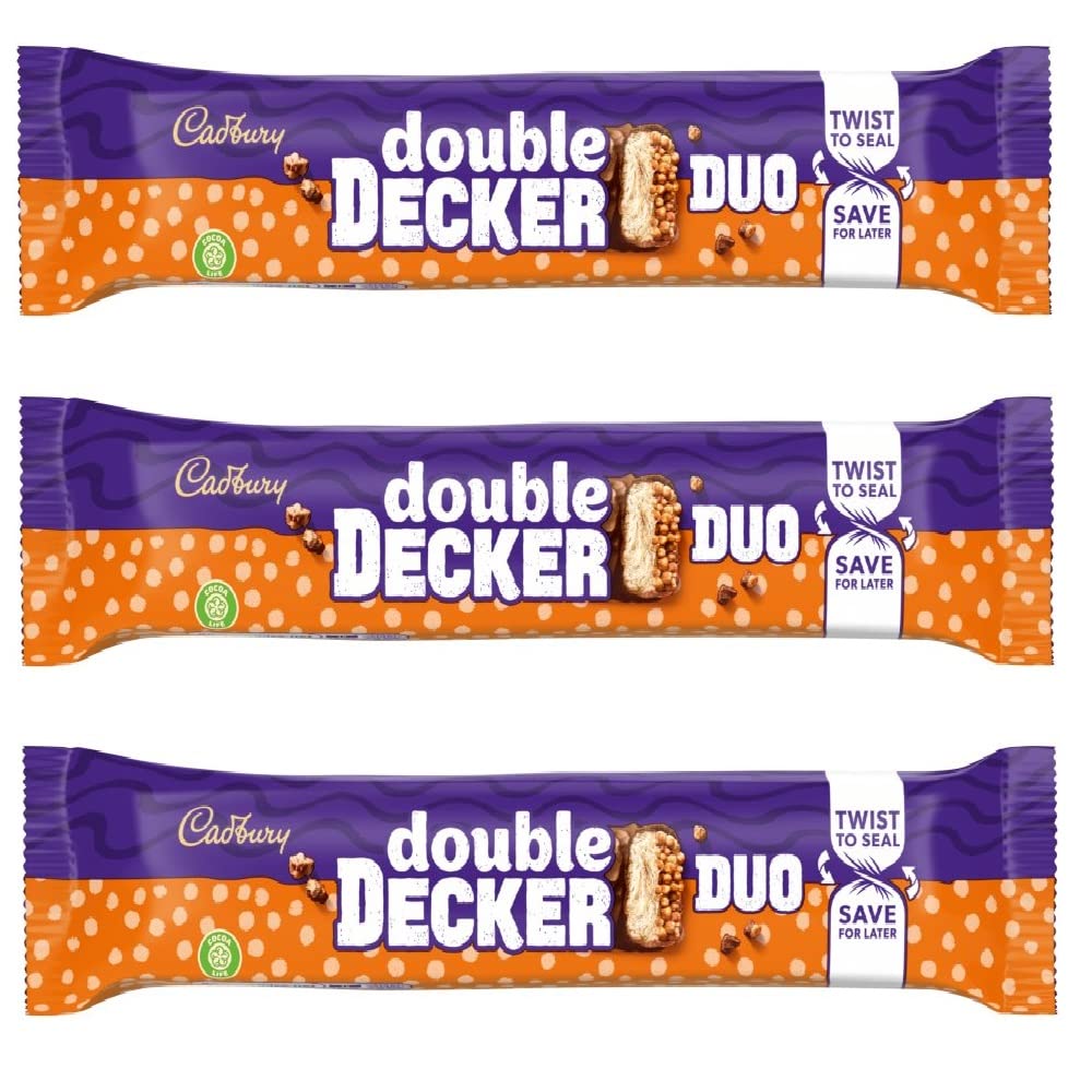 Cadbury Double Decker Duo 2 × Milk Chocolate With Smooth Chewy Nougat & Crisp Crunchy Cereal Filling Bar Each 74.6g Pack Of 3 (UK)