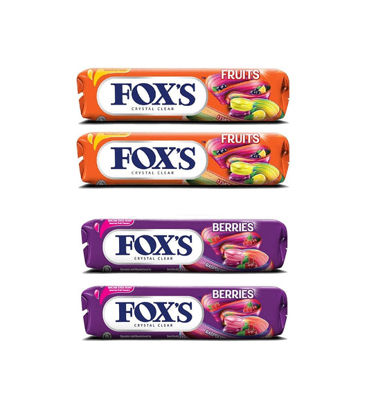 Fox's Candy Combo Crystal Clear 2,Berries, 2,Fruits 37g Pack of 4
