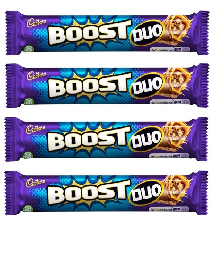 Cadbury Boost Duo 2 × Milk Chocolate With Caramel & Biscuit Filling Bars Each 63g Pack Of 4 (UK)