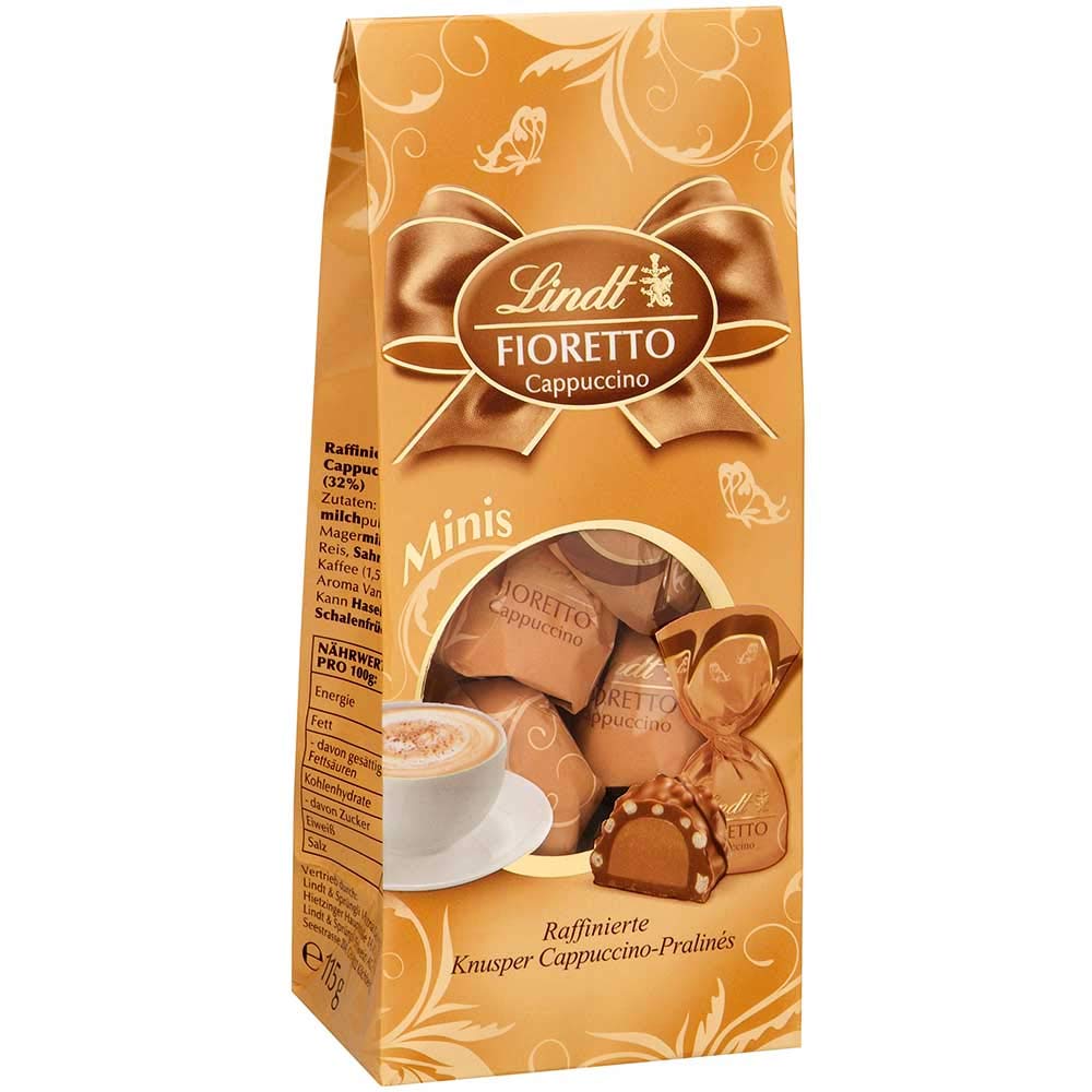 Lindt Fioretto Minis Cappuccino Chocolate Raffinierte Knusper Cappuccino Praline ( Refined Crunchy Cappuccino Praline ) Packet 100g
