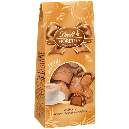 Lindt Fioretto Minis Cappuccino Chocolate Raffinierte Knusper Cappuccino Praline ( Refined Crunchy Cappuccino Praline ) Packet 100g