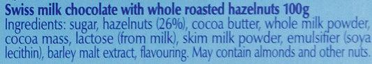 Lindt Swiss Classic Milk Hazelnut Bar 100g
