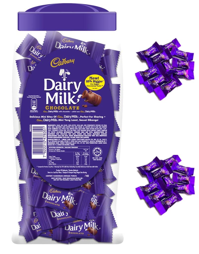 Cadbury, Dairy Milk Chocolates Jar 90 Pcs, Box FREE 20 LOOSE PCS 495g