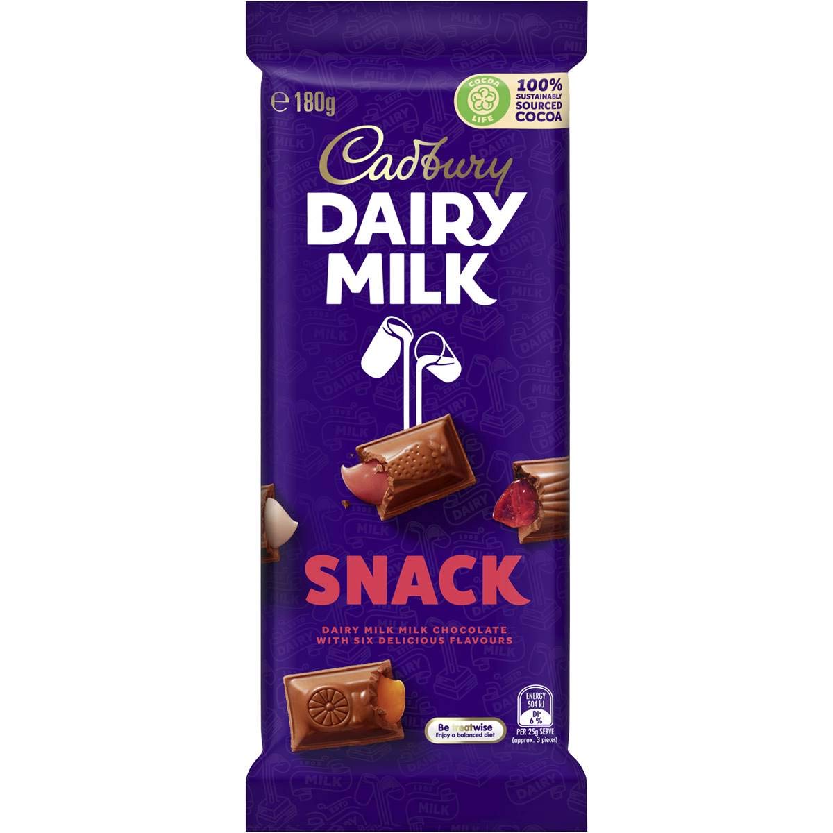 Cadbury Dairy Milk Snack Milk Chocolate With Six Delicious Flavours 180g (Australia)