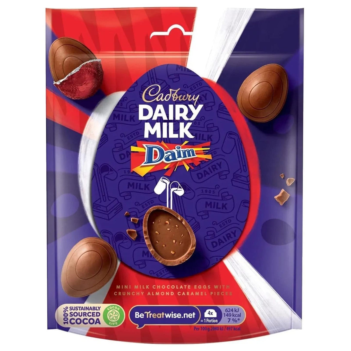 Cadbury Dairy Milk Daim Mini Milk Chocolate Eggs With Crunchy Almond Caramel Pieces 77g (Imported)