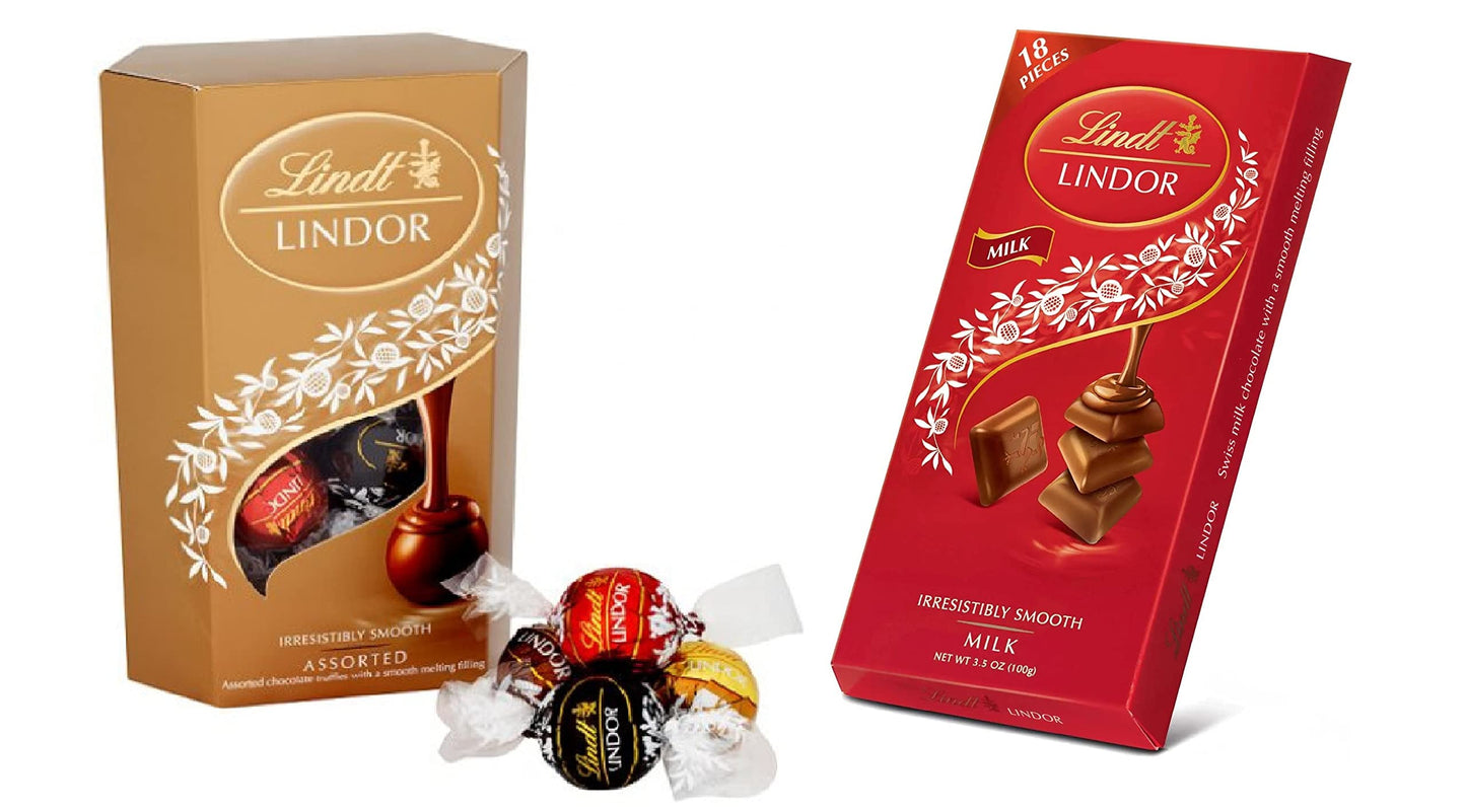 Lindt Lindor Exotic Combo Pack Assorted Truffles 200g With Lindor Milk Chocolate Bar Smooth & Delicious 100g Pack Of 2 (Perfect Selection For Gift)