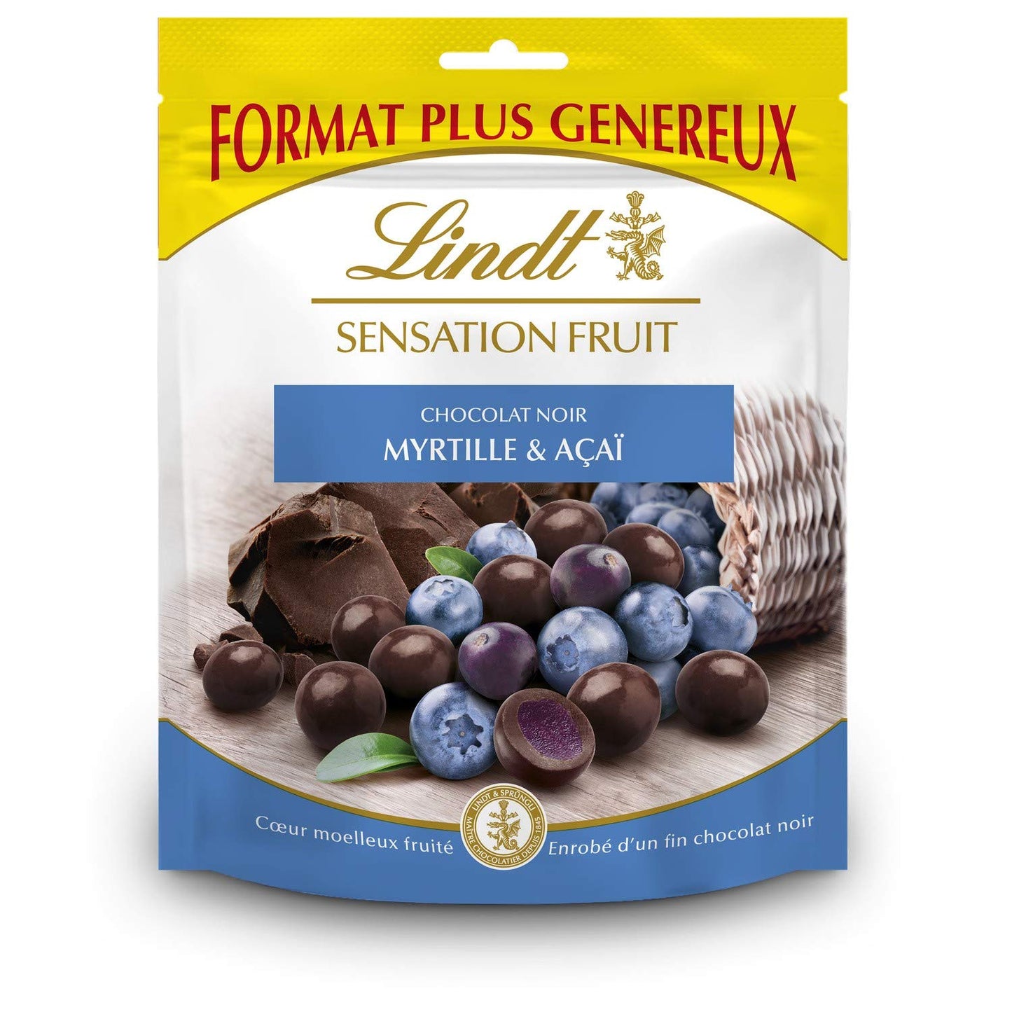 Lindt Fruit Sensation Chocolate Noir Myrtille & Acai ( Dark Chocolate Blueberry & Acai ), 160g
