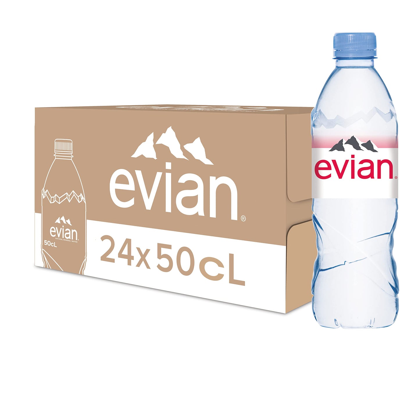 Evian Pure Natural Mineral Water Bottle, 500 ml x 24