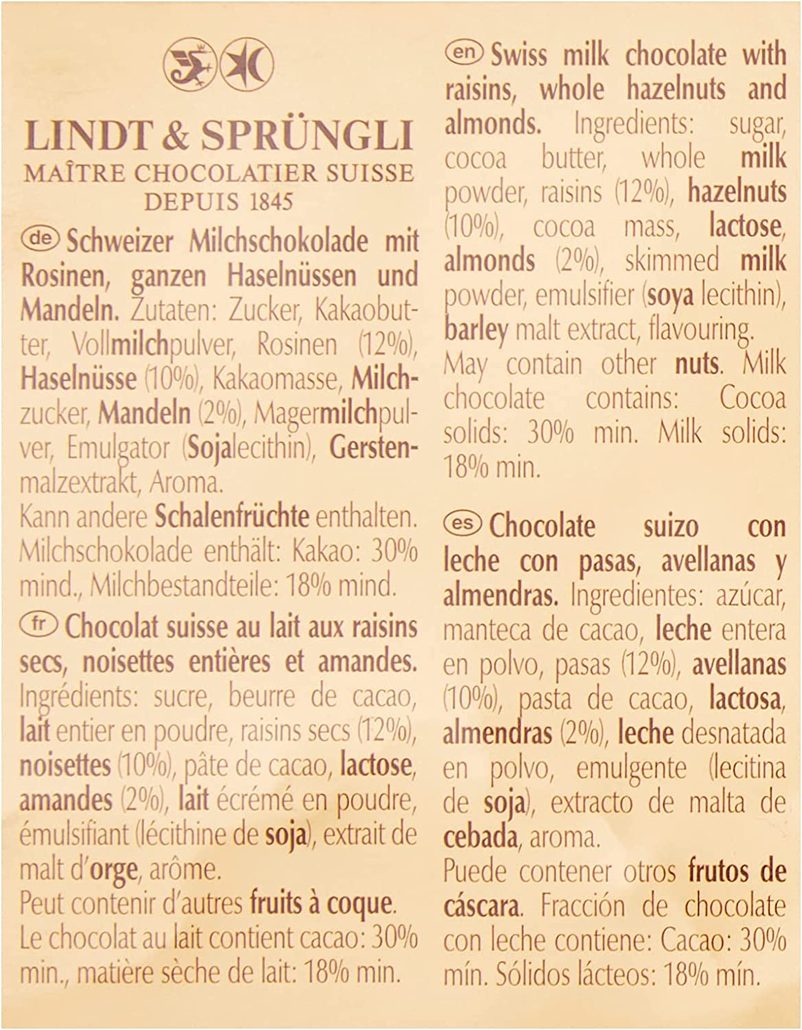 Lindt Gold Tab Milk with Hazelnuts 300g
