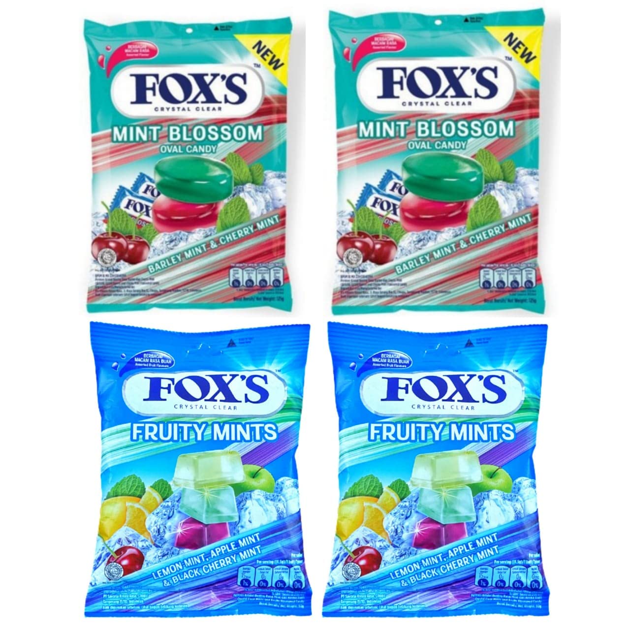 Fox's Crystal Clear Mint Blossom Oval Candy (125Gms x 2pc ) & Fox's Crystal Clear Fruity Mint (125Gms x 2pc )