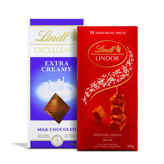 LINDT Excellence Extra Creamy Milk Chocolate Bar and LINDT Lindor Singles Milk Chocolate Box | Perfect to Share | Chocolate with a Smooth Melting Filling | Pack of 2 | 100gm