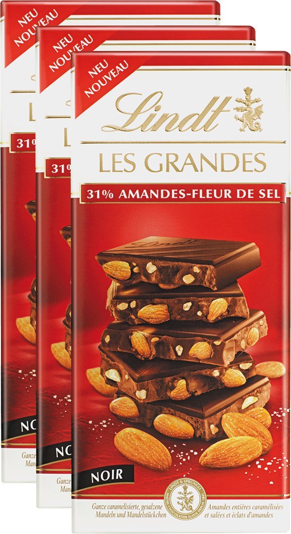 Lindt Les Grandes 31% Almond & Sea Salt Dark Chocolate, 150g