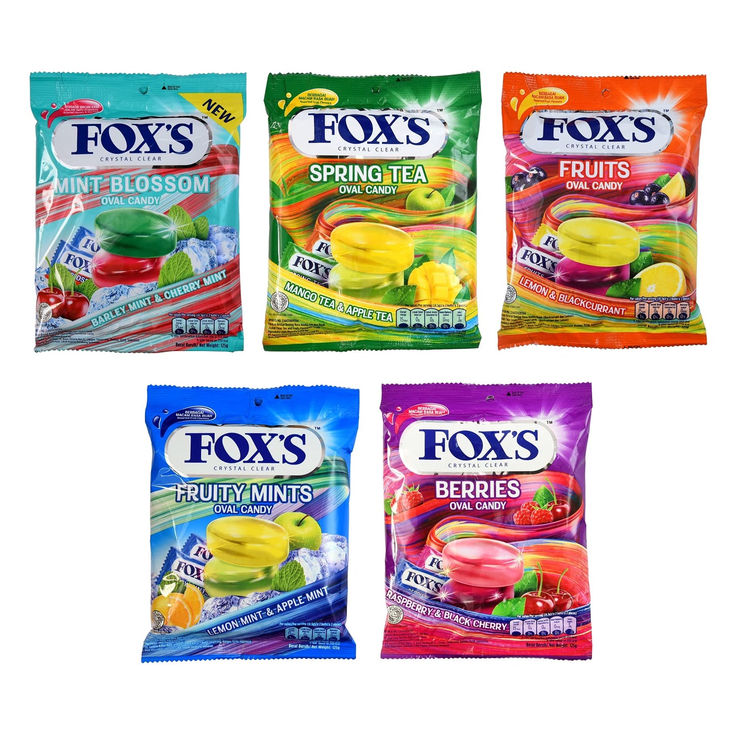 Fox's Crystal Clear Fruits Oval Candy Mix Flavoured 125g x 5 Pouch