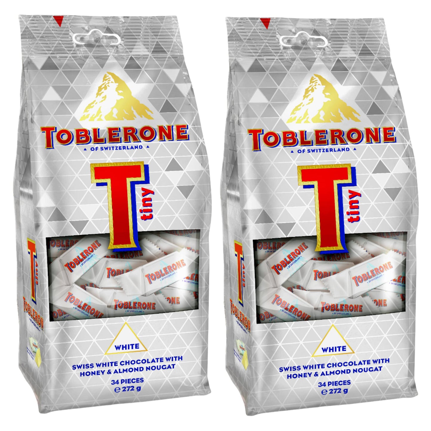 Toblerone Tiny White Swiss White Chocolate with Honey Almond Nougat 272g (Pack Of 2)