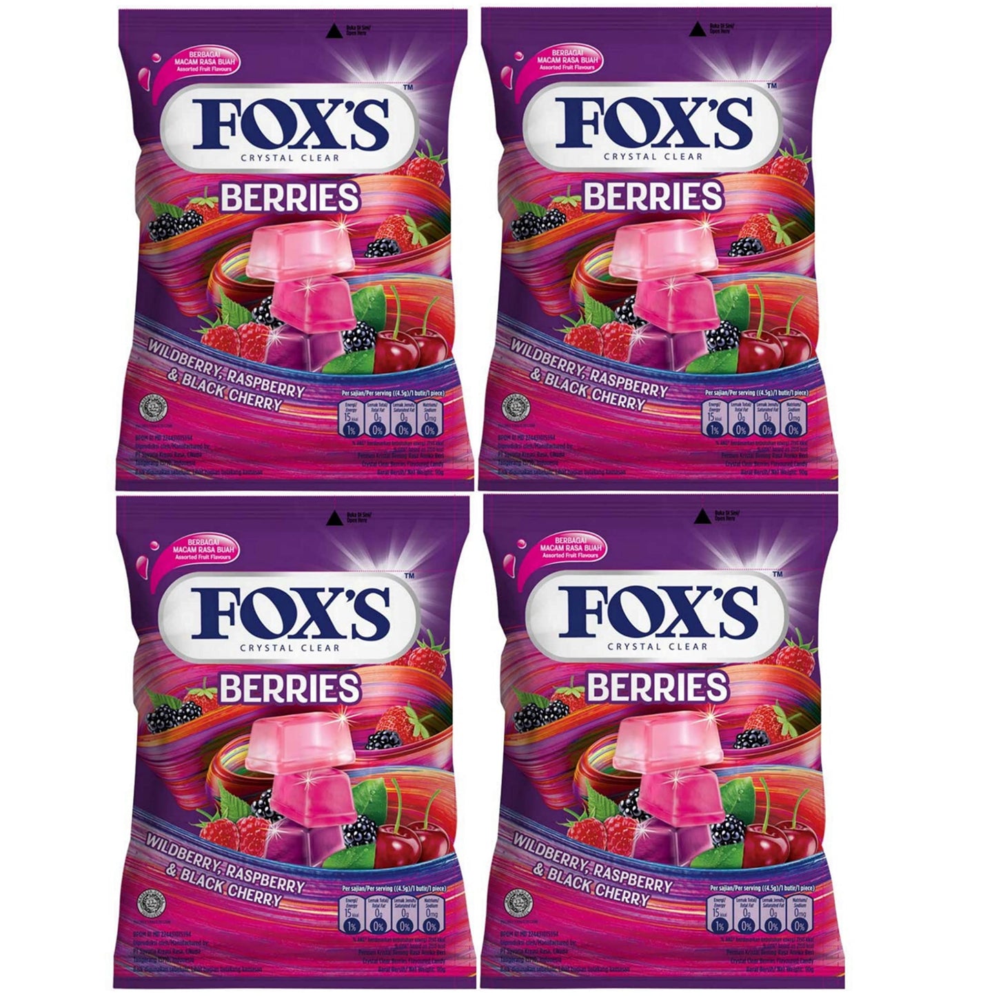 Fox's Crystal Clear Berries Candy (90Gms- Pack of 4)