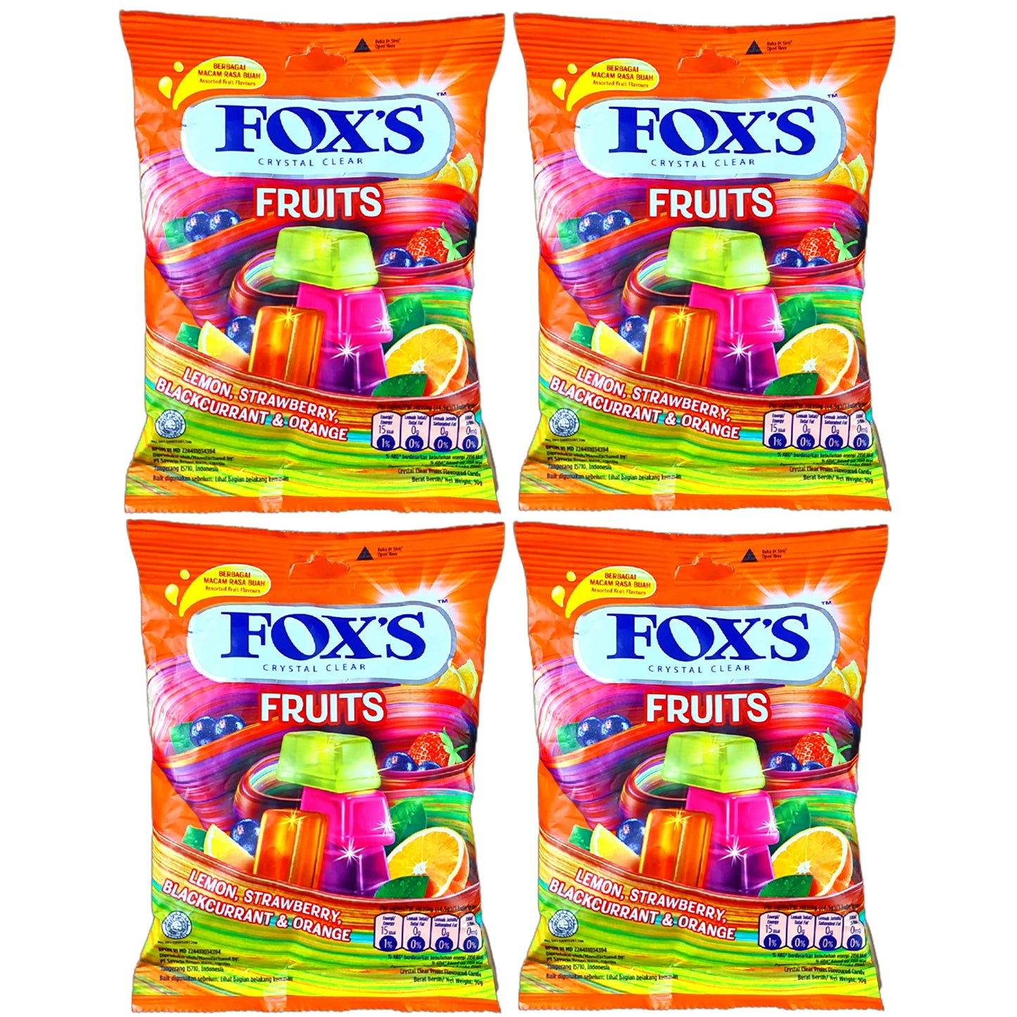 Fox's Crystal Clear Fruits Candy 90g (90Gms- Pack of 4)