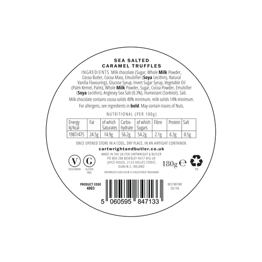 Cartwright & Butler Sea salted truffles Tin 180g