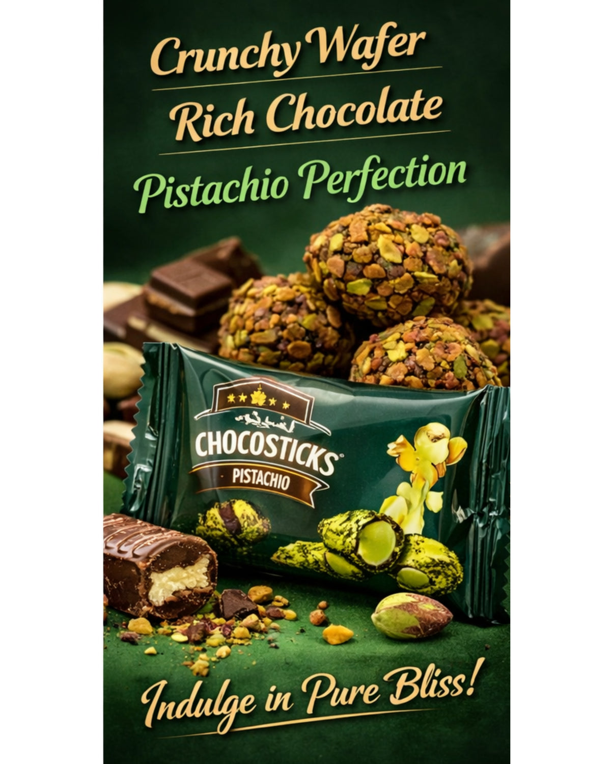 Chocostick Pistachio - The Perfect Chocolate With Belgian Imported Cream Pouch (Imported Uae)