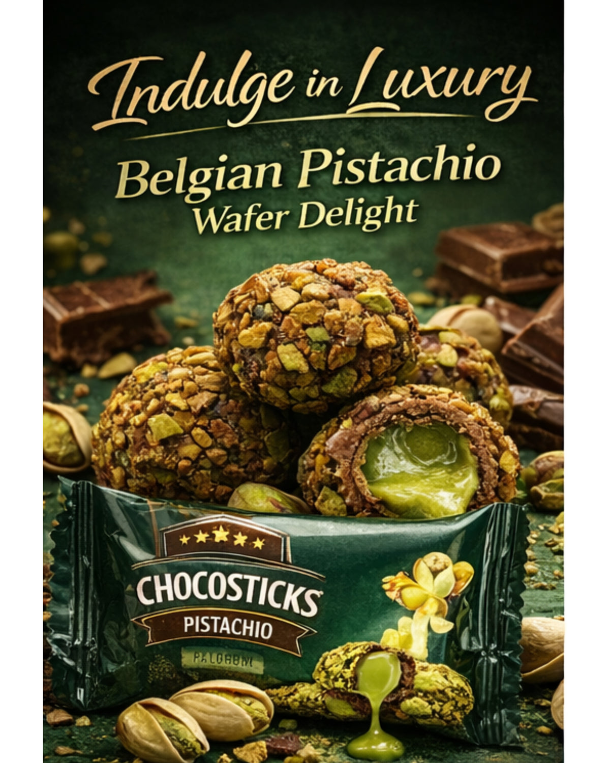 Chocostick Pistachio - The Perfect Chocolate With Belgian Imported Cream Pouch (Imported Uae)