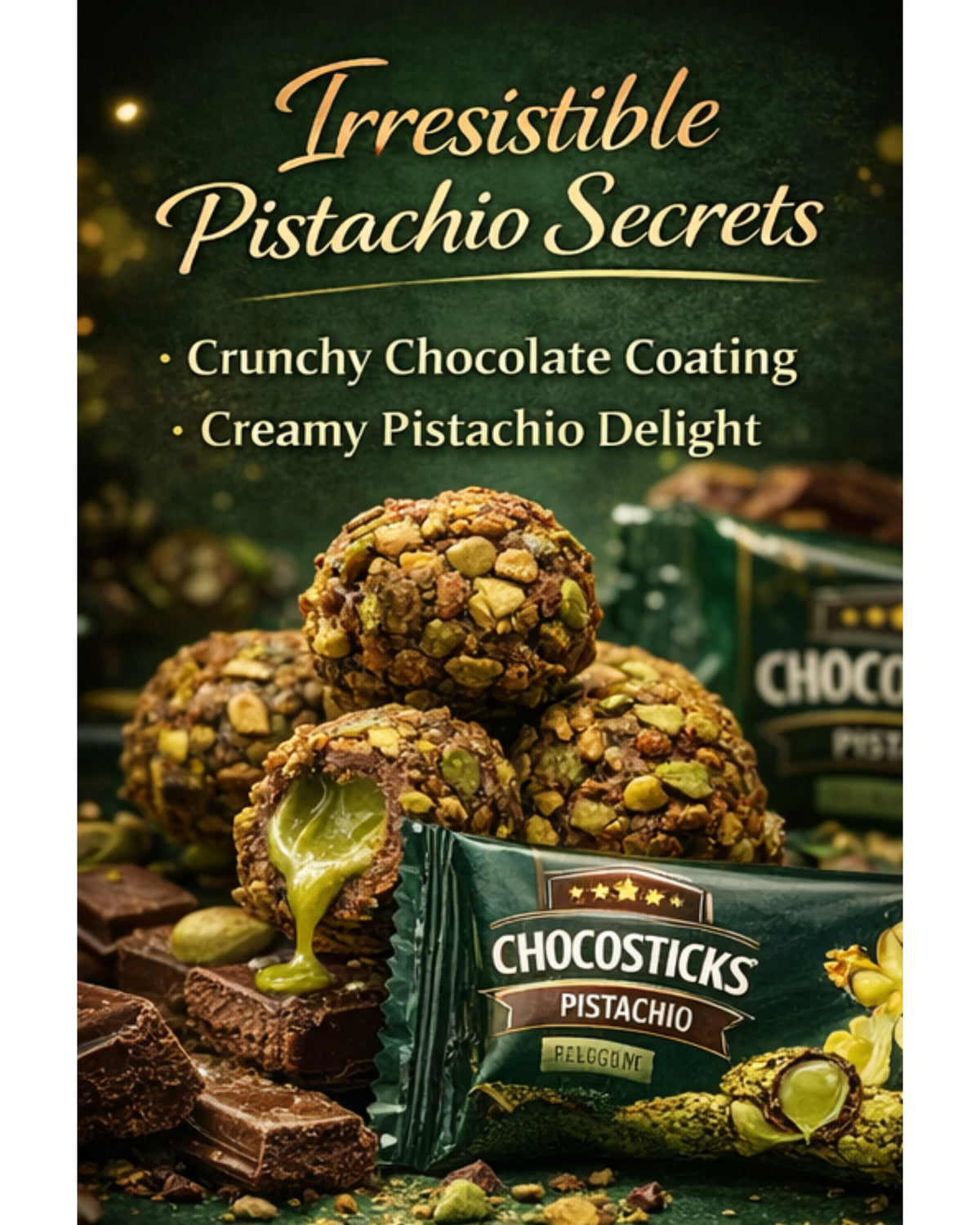 Chocostick Pistachio - The Perfect Chocolate With Belgian Imported Cream Pouch (Imported Uae)