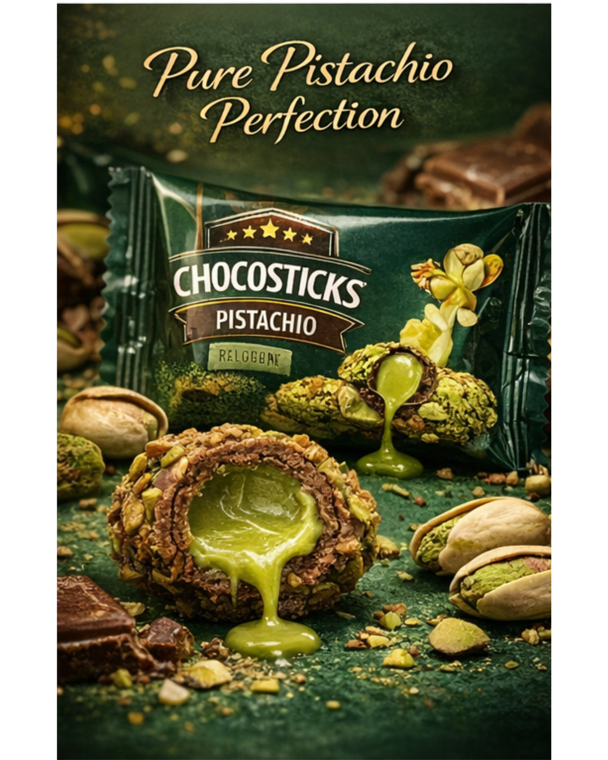 Chocostick Pistachio - The Perfect Chocolate With Belgian Imported Cream Pouch (Imported Uae)