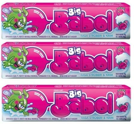 Big Babol Rasa Stroberi & Krim ( Strawberry & Cream ) Gum ( Pack of 3 ), 22.5g