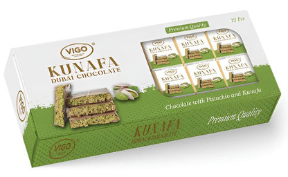 Vigo Kunafa Dubai Chocolate with Pistachio, Middle Eastern Dessert, 12 Pieces, Each 18gm
