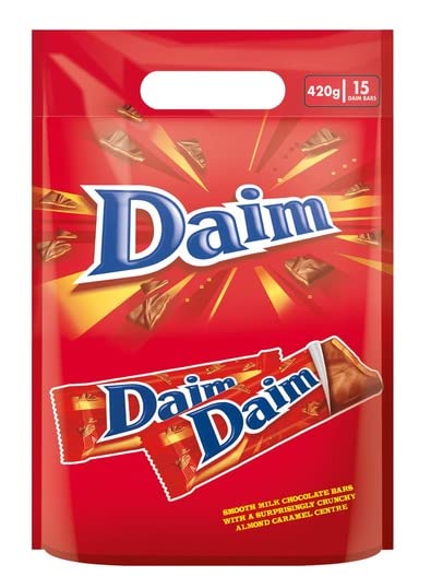 Daim Smooth Milk Chocolate Bars With a Surprisingly Crunchy Crispy Almond & Caramel Centre Travel Pack King Size 15 Bars 420g Each Individually Wrapped (UK)