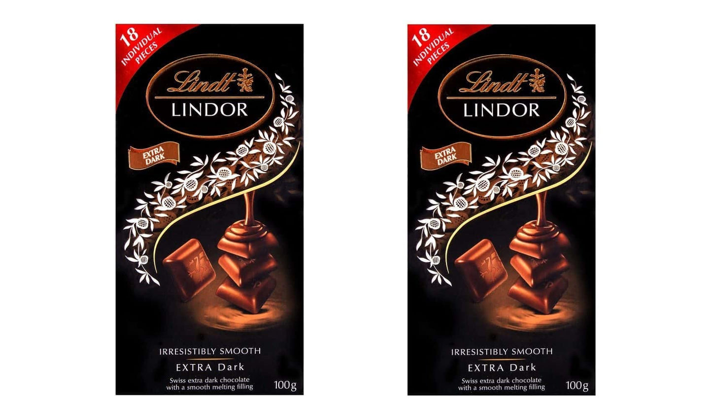 Lindor Dark Chocolate With Smooth Melting Felling 18 Individual Pieces 100g Bar Pack Of 2 (Imported)