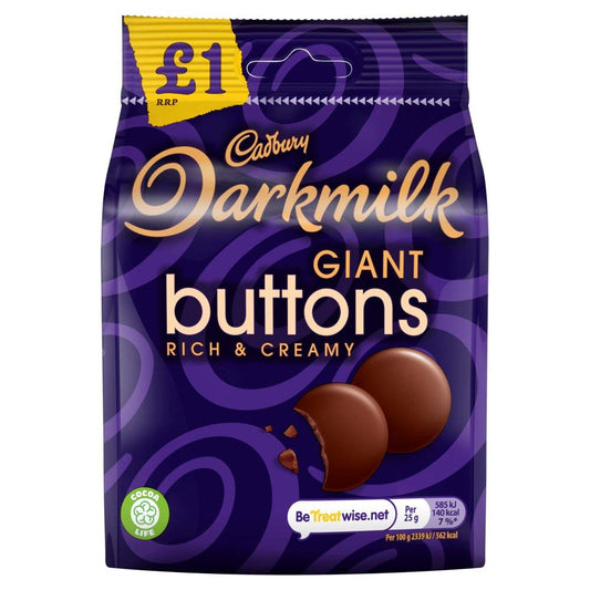 Cadbury Darkmilk Giant Buttons Chocolate Bag, 90g