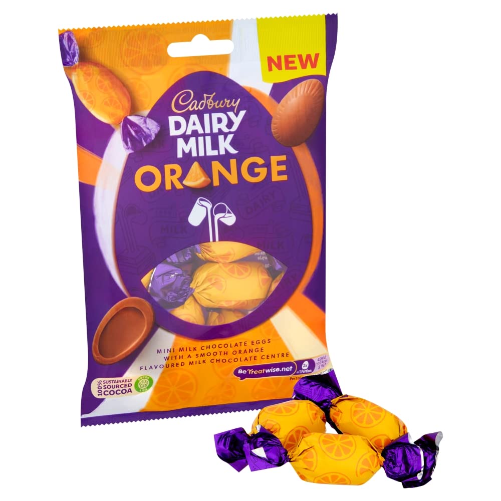 Cadbury Dairy Milk Orange Mini Milk Chocolate Eggs With a Smooth Orange Flavoured Milk Chocolate Centre 72g (Imported)