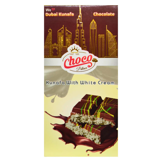Choco Palace Dubai Kunafa Chocolate Bar with White Cream, Middle Eastern Inspired Dessert 100 Grams (From UAE)