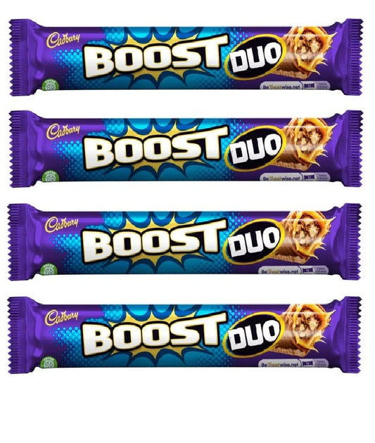 Cadbury Boost Duo 2 × Milk Chocolate With Caramel & Biscuit Filling Bars Each 63g Pack Of 4 (UK)