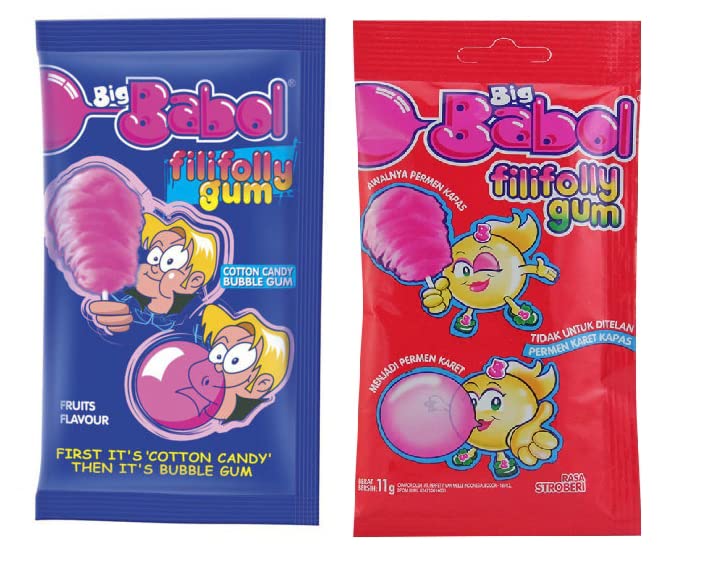 Big Babol Filifolly Gum Combo Pack Of Strawberry And Tutti Fruity Each 11g Pack of 2