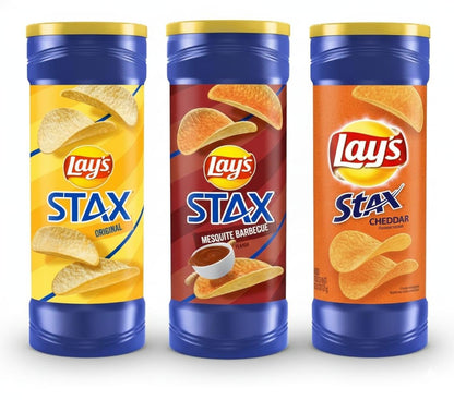 Lay's Stax Potato Chips Variety Pack, Original, Mesquite Barbecue, Cheddar Flavors, 3 Canisters Each 155g X Pack Of 3 (Product Of USA)