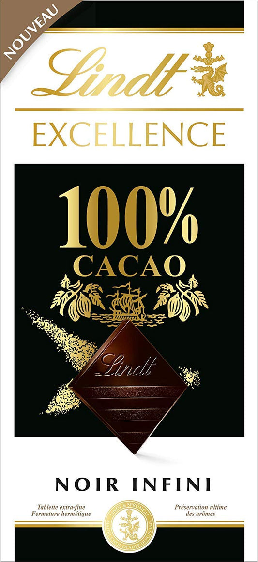 Lindt Excellence 100% Cacao Dark Chocolate Bar 50g (Pack of 2)