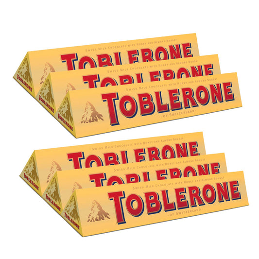 Toblerone Milk Chocolate with Honey and Almond Nougat Pack of 6, x 100 g
