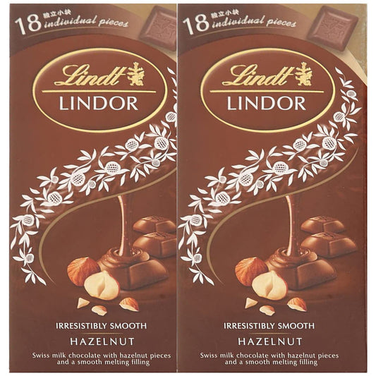 Lindt Lindor Hazelnut Irresistibly Smooth Chocolate Bar, 100 g, 2 Pack