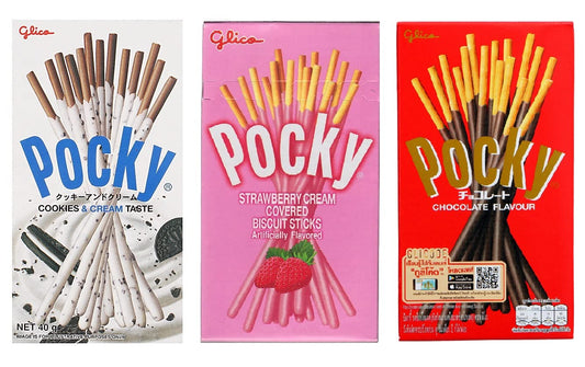 Pocky Sticks Variety Pack Coverd With Crunchy Biscuit, Chocolate, Strawberry, Cookies & Cream 70g Each Pack Of 3
