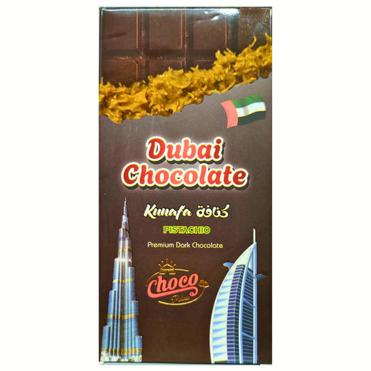 Choco Dubai Chocolate Kunafa Pistachio Bar, Premium Dark Chocolate 200g (Imported UAE)