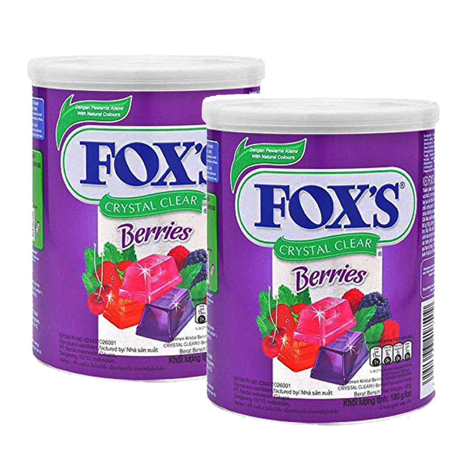 Fox's Crystal Clear Mix Berries Flavoured Candy Tin Pack of 2 Jar, 2 x 180 g