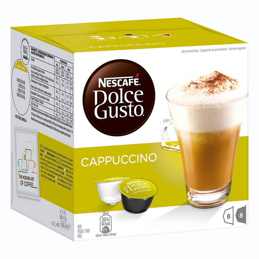Nescafe Dolce Gusto Cappuccino Round & Silky Roast & Ground Coffee 16 Capsule, 186.4g ((8 Creamer + 8 Coffee))
