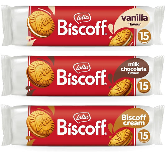 Lotus Biscoff Assorted Cookies Packs | 150g Pack of 3 | Vanilla Flavour, Milk Chocolate & Cream Flavours | Biscuits (from Belgium)
