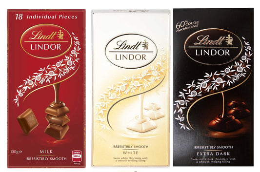 Lindt Lindor Combo of 3 Irresistibly Smooth Chocolates (White + Milk + Extra Dark), 100gm